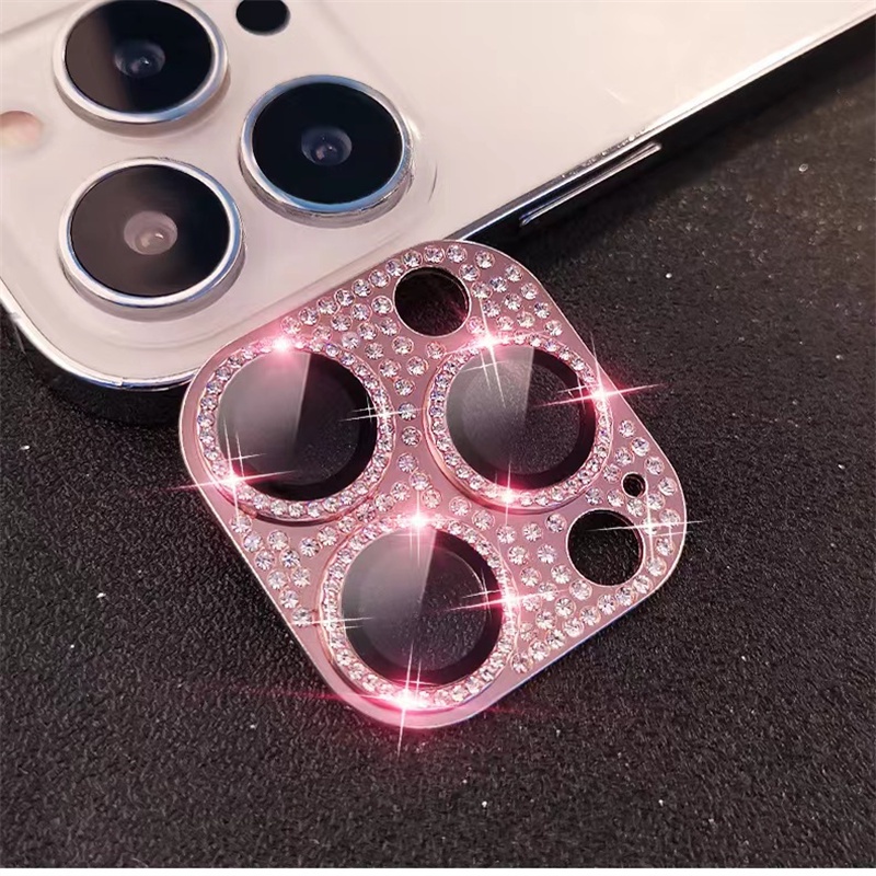Phim ống kính vòng bảo vệ camera thủy tinh tích hợp kim cương phù hợp cho iPhone 11 12 13 14 Pro Max