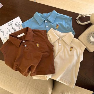 Quần áo mùa hè cho bé trai bé gái Áo sơ mi Cotton nguyên chất Quần short không tay hai mảnh Bộ đồ Fashon không tay cho trẻ em