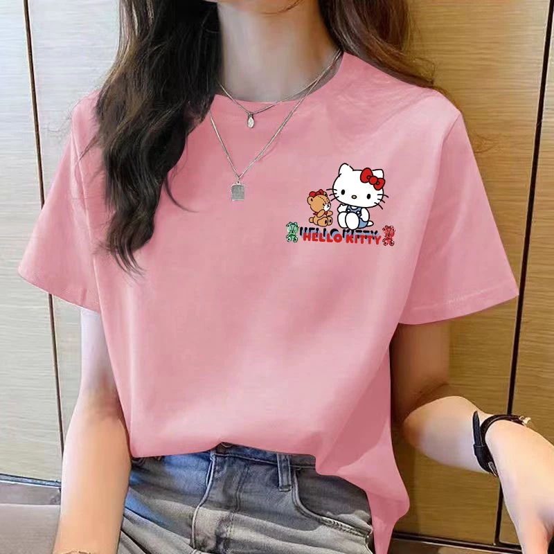 ❈ ♧ ❈ ❈ ❥ ❈ ❥ ❈ ❥ ❥ ❥ áo thun nữ tay ngắn hàng đầu Áo thun nữ Áo thun ngắn tay mới Hàn Quốc dành cho nữ Áo thun nữ cổ tròn dáng rộng Áo thun thời trang nữ hoạt hình in hình người p