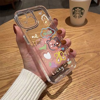 Ốp Điện Thoại Trong Suốt Chống Sốc Hình Gấu Và Bướm graffiti Cho iphone 13 12 11pro xr xsmax 7 8plus xr 14 15 15pro 15promax 14pro