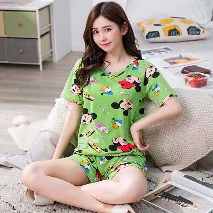 Váy Ngủ	Pyjama Bộ Đồ Ngủ Ngắn Tay Có Mút Đệm Ngực Họa Tiết Kẻ Sọc luyoo32