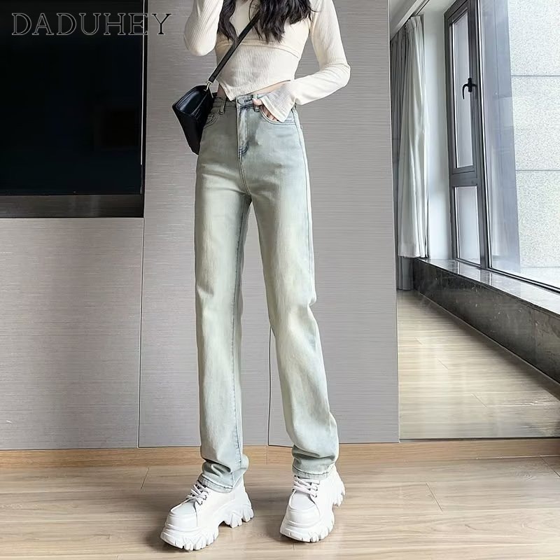 Ảnh Quần jean bùn vàng DADUHEY dáng suông dài cạp cao thời trang cao cấp đường phố kiểu Mỹ cho nữ 2