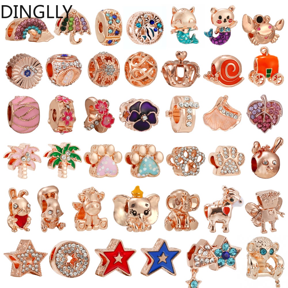 Hạt charm Mạ Vàng Hồng Hình Động Vật Và Hoa Cầu Vồng Bằng Hợp Kim diy