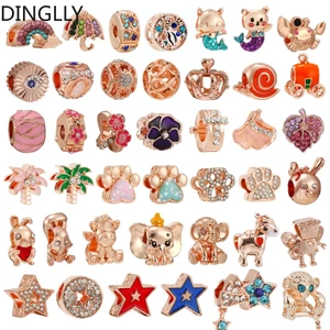 Hạt charm Mạ Vàng Hồng Hình Động Vật Và Hoa Cầu Vồng Bằng Hợp Kim diy