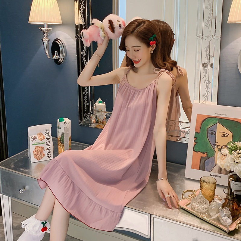 Đầm Ngủ Hai Dây Bằng Vải Lụa Sữa Viền Ren Phong Cách Công Chúa Dễ Thương Thời Trang Mùa Hè Cho Bạn Gái Lff0704