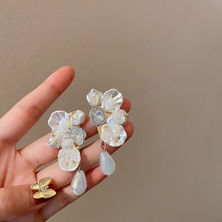 1 đôi bông tai ngọc trai pha lê, bông tai phong cách dài sang trọng nhẹ nhàng kiểu Âu Mỹ, tươi mát ngọt ngào, bông tai cảm giác cao cấp