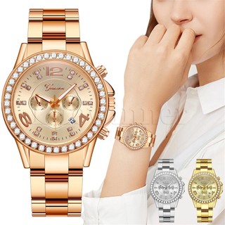 Đồng Hồ Cơ Mặt Tròn Đính Kim Cương Dây Inox Cao Cấp Chống Thấm Nước Thời Trang Cho Nam Nữ