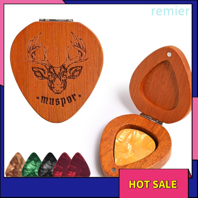Re wood guitar pick holder pickshaped guitar storage plectrum