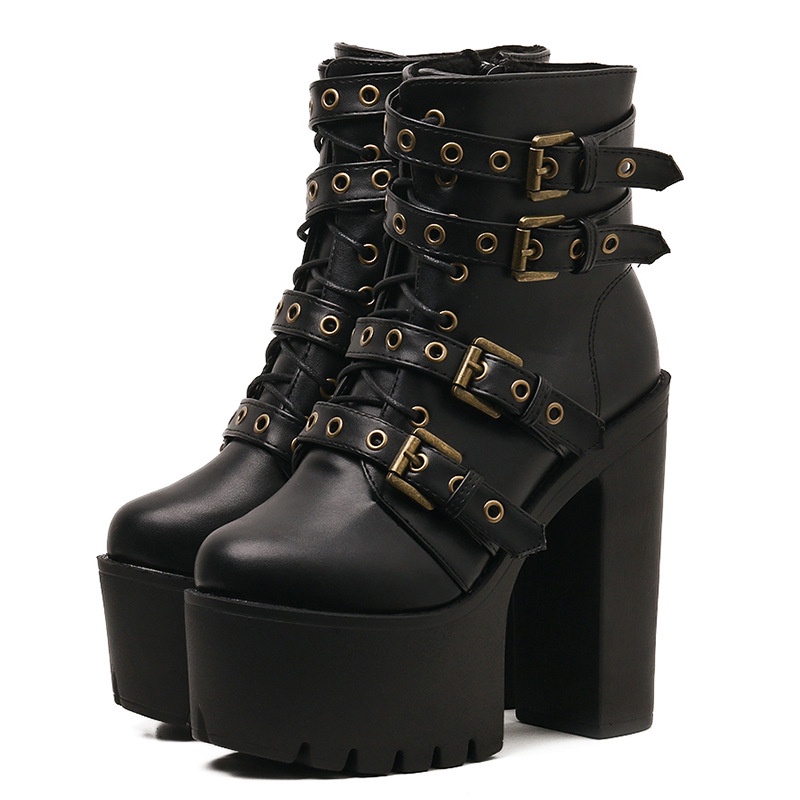 Châu Âu Mỹ Gợi Cảm Hộp Đêm Đế Dày Martin Boots Nữ Cao Gót Chống Thấm Nước Nền Tảng Khóa Thắt Lưng Giày Bốt Ngắn