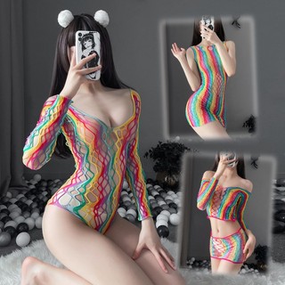 Bộ Đồ Ngủ Lưới Trong Suốt 7 Màu Cầu Vồng Gợi Cảm Cho Nữ  Váy ngủ 7 sắc cầu vồng 【bubblu04】