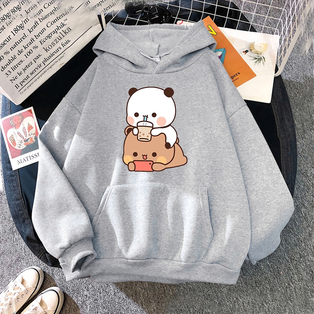 Bubu và dudu hoodie phụ nữ đồ họa thẩm mỹ vui nhộn kawaii bubble tea hoodies unisex anime harajuku vintage áo len chui đầu