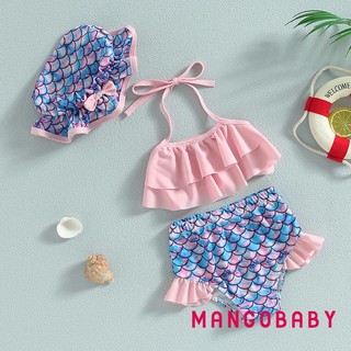 Mgg-kid Girl Bikini Đồ Bơi, Áo Vest Cổ Treo Không Tay Đi Biển Bể Bơi Quần Short Đồ Bơi Có Mũ