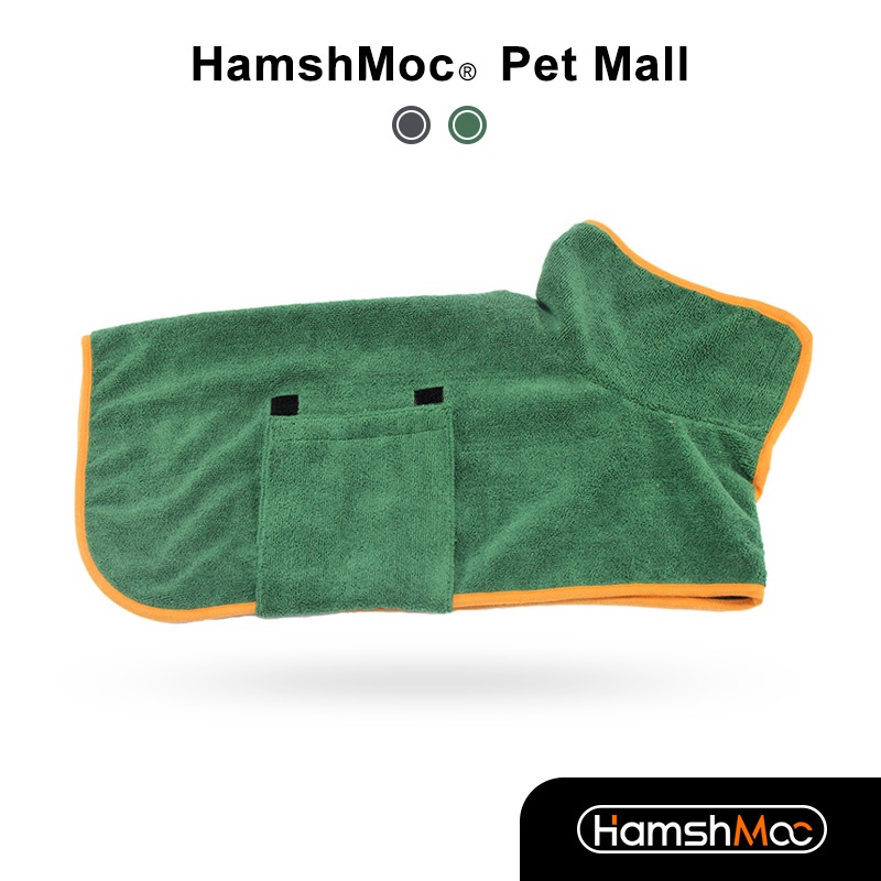 HamshMoc Áo choàng tắm siêu thấm hút nhanh khô cho chó, khăn microfiber mềm, dây điều chỉnh, chó nhỏ/vừa