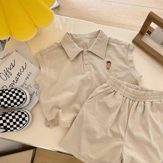 Quần áo mùa hè cho bé trai bé gái Áo sơ mi Cotton nguyên chất Quần short không tay hai mảnh Bộ đồ Fashon không tay cho trẻ em
