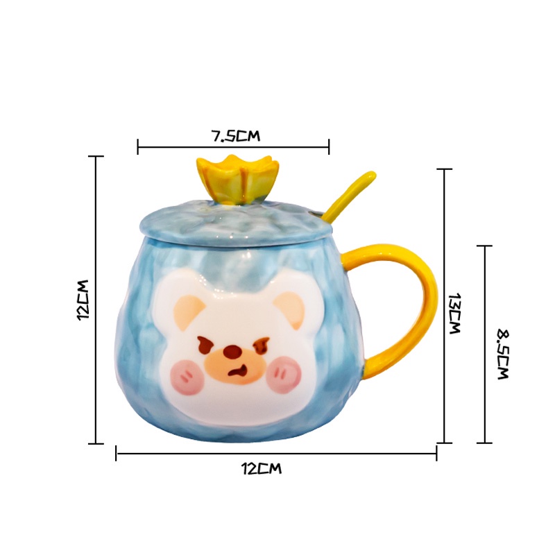 Cốc Sứ Hình Gấu Hoạt Hình Dễ Thương Phong Cách Hàn Quốc Sáng Tạo Có Nắp Và Thìa 400ml