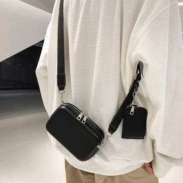 Hàn Quốc Hàn Quốc Ins Túi hấp bằng da hai trong một Túi đeo chéo có thể tháo rời Ba lô bên Túi đeo vai Túi da Túi đeo vai nam cao cấp Túi đeo vai nhỏ Ins Túi điện thoại di động nam hợp thời trang Túi 