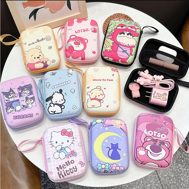 Túi Đựng Dây Cáp Sạc Tai Nghe USB Họa Tiết Kuromi Losto Dễ Thương Tiện Dụng Mang Theo Du Lịch