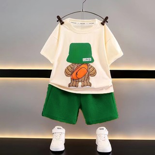Bé Trai Và Bé Gái Top + Quần Short 2 Bộ Mùa Hè Mới Hàn Quốc Trẻ Em Thường Ngày Thoáng Khí Bộ Gấu Tay Ngắn