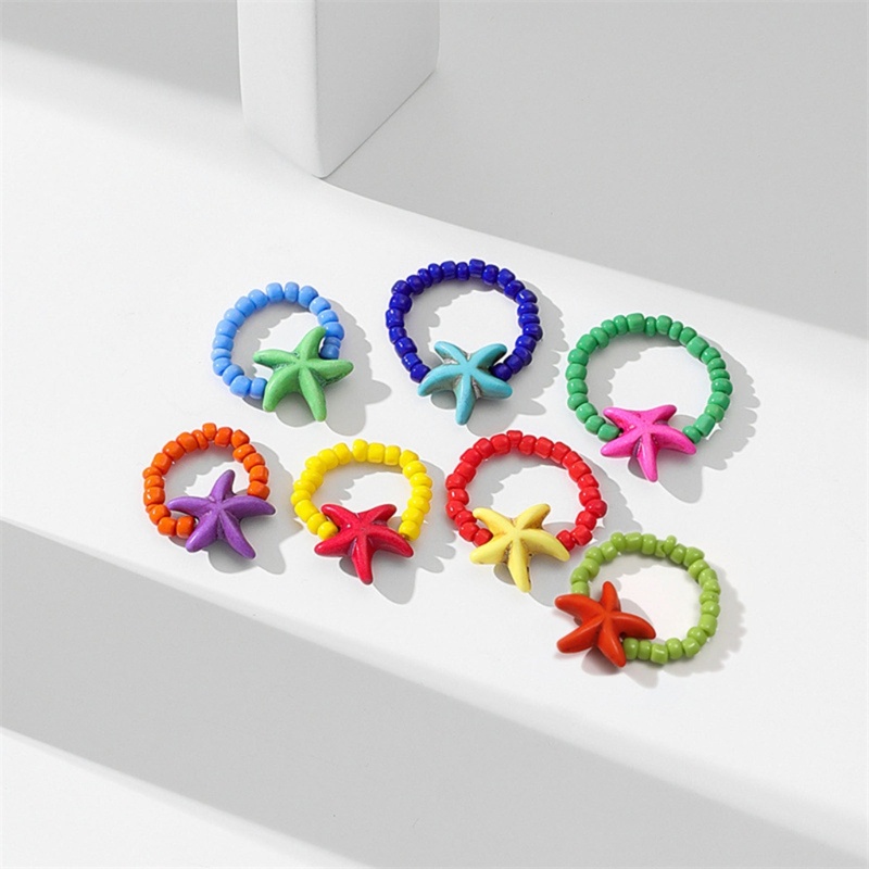 Wellb Sao Biển Đính Hạt Hạt Hạt Có Thể Xếp Chồng Nhẫn Nhiều Màu Sắc Handmade Bện-String Nhẫn Boho Bãi Biển Trang Sức Mùa Hè