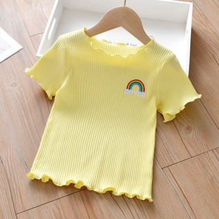 Bé & Trẻ Em Thời Trang Áo Cho Bé Gái Áo Thun Tay Ngắn Mới Ice Silk Trẻ Em Tay Ngắn Bằng Gỗ Viền Tai Cao Cấp