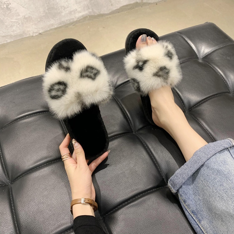 Dép Sandal Đi Trong Nhà Đế Mềm Phối Lông In Họa Tiết Thời Trang Phong Cách Mới Cho Nữ