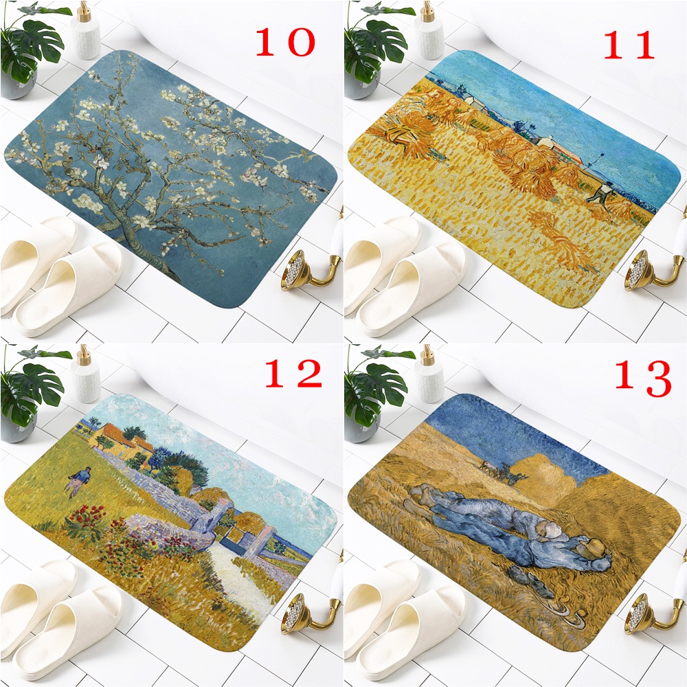 Thảm lót cửa chùi chân Chống Trượt In Hình Tranh Sơn Dầu Van Gogh Kích Thước 60x40cm