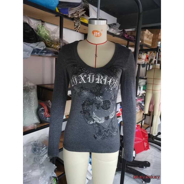 Áo Thun Tay Dài Dáng Ôm Phong Cách Gothic Harajuku Cổ Điển OKDK-Y2K