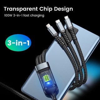 Dây Cáp Sạc Nhanh 3 Trong 1 100W Màn Hình Kỹ Thuật Số Dành Cho Xiaomi Samsung