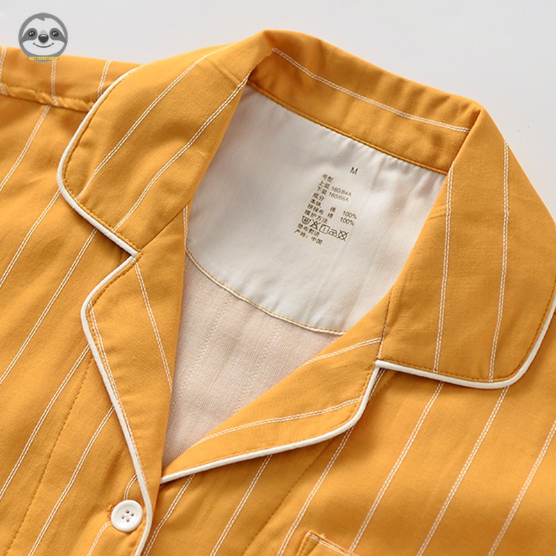 Bộ Đồ Ngủ Pijama Hai Lớp / Quần Dài Bằng Vải cotton Kẻ Sọc Dọc Phong Cách muji Nhật Bản Dành Cho Cặp Đôi / Nam Nữ