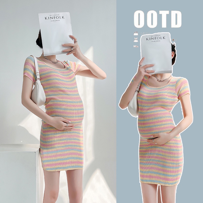 Đầm Bầu Tay Ngắn Họa Tiết Sọc Thời Trang Mùa Hè