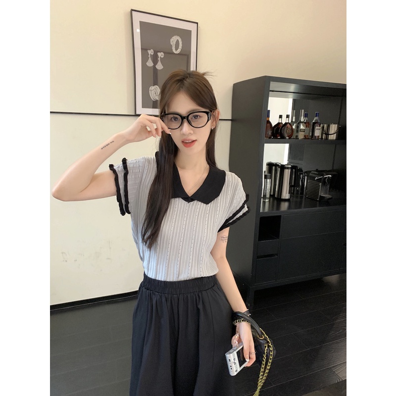 Suxi Tất Cả Trận Đấu Rời Tay Ngắn Đan Nữ Mùa Hè Vintage Mỏng Top