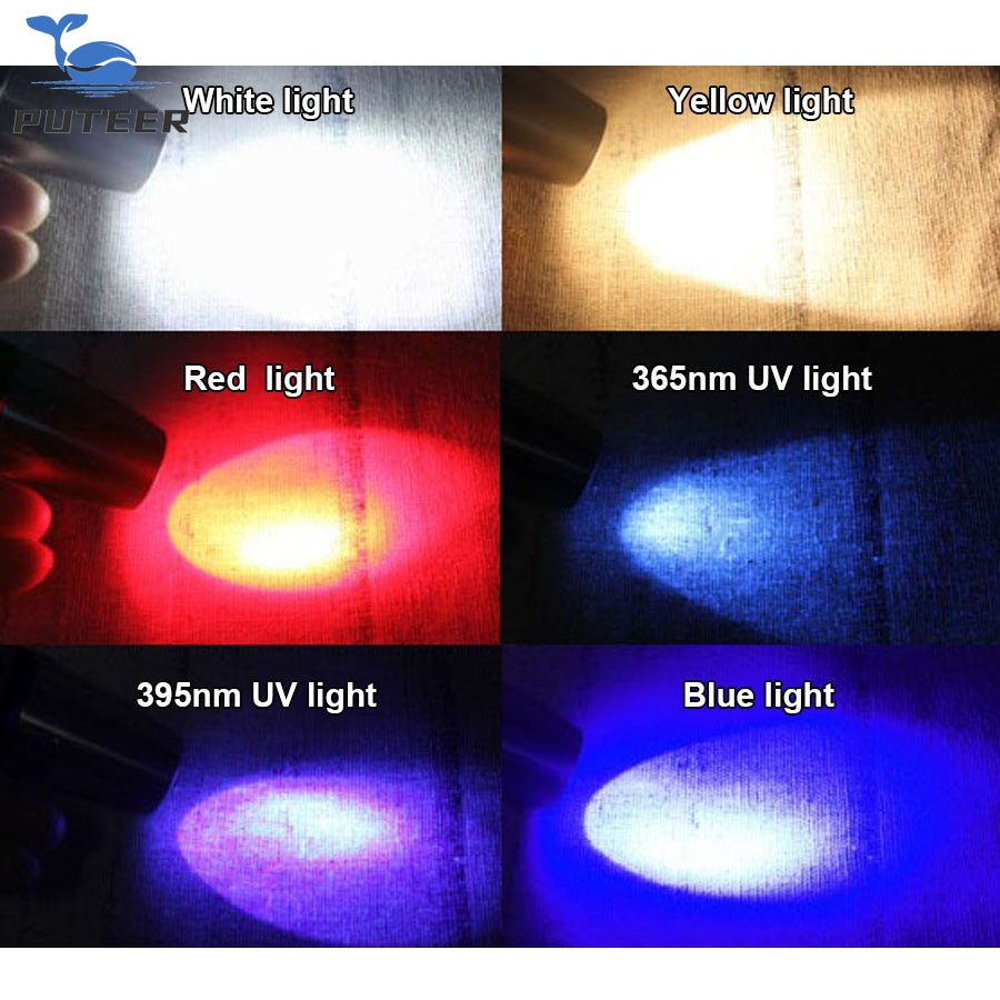 Đèn pin thử nghiệm ngọc bích 6 màu Đèn pin Led có thể sạc lại USB 395nm 365nm UV Tím Trắng Vàng Bóng đèn Led đỏ Đèn cực tím ❆ ❈ ❈ USB ❈ ❈ 🍒 ✸ ❈ ❈ ❈ ❈