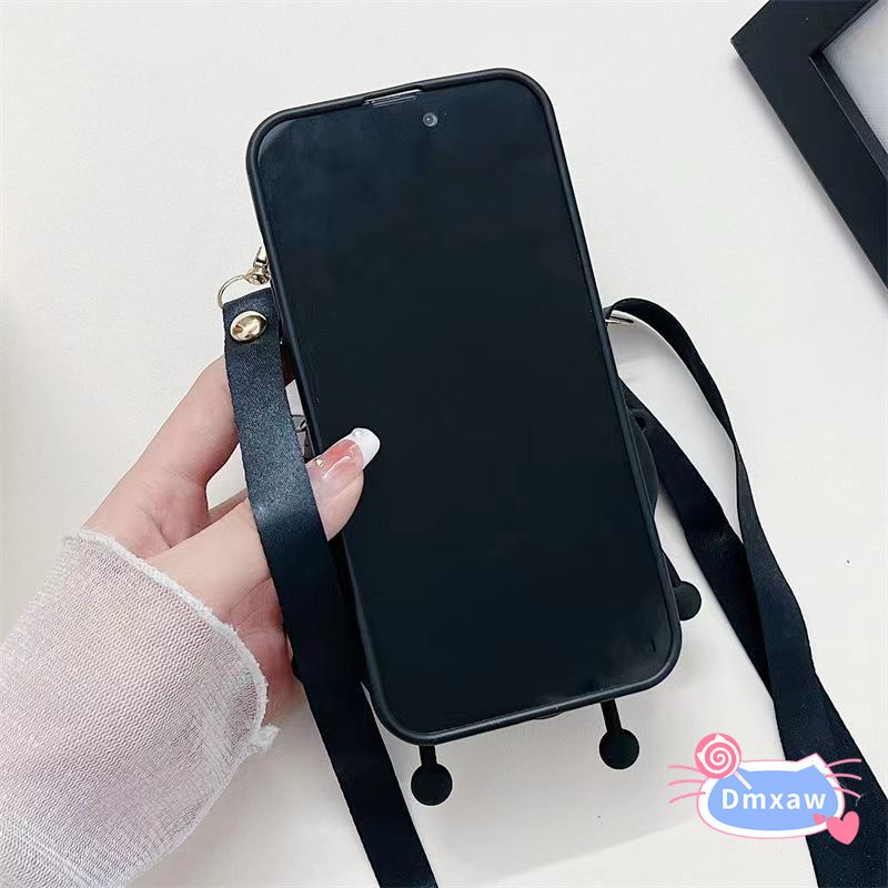 Dành Cho iPhone 16 Pro Max 16 Plus 15 14 13 12 Mini 11 Pro Max X XR XS Max 8 7 6 6s Plus SE Phim Hoạt Hình Ví Đựng Tiền Xu Ốp Điện Thoại Vỏ Ví Màu Đen Dễ Thương Có Dây Buộc