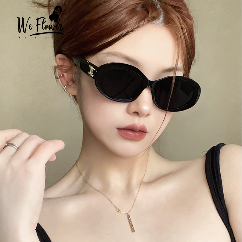 WeFlower Kính Mát Gọng Oval Màu Đen Thời Trang Cho Nữ