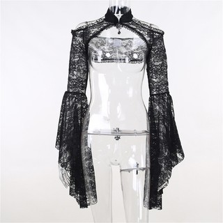 Ele Nữ Cổ Đứng Crop Top Nữ Nhìn Xuyên Qua Che Tất Cả Trận Đấu Rỗng Ra Crop Top Phù Hợp Với Goth Top