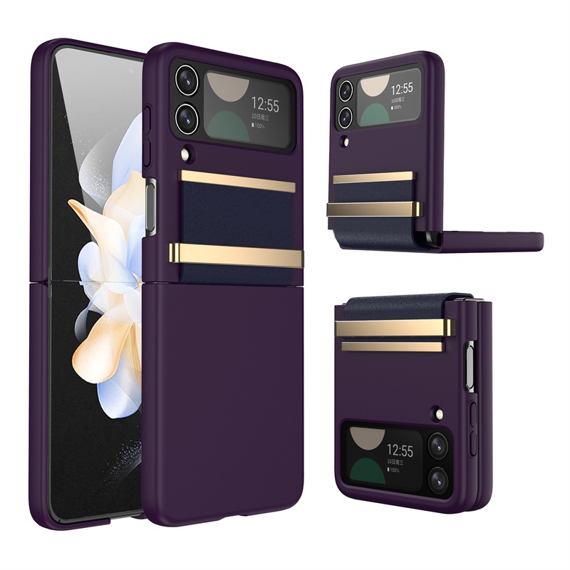 Ốp Điện Thoại Da + PC Cứng + Miếng Dán Bảo Vệ Màn Hình + Dây Đeo Cổ Tay Cho Samsung Galaxy Z Flip 4 Z Flip 3 Z Flip 3