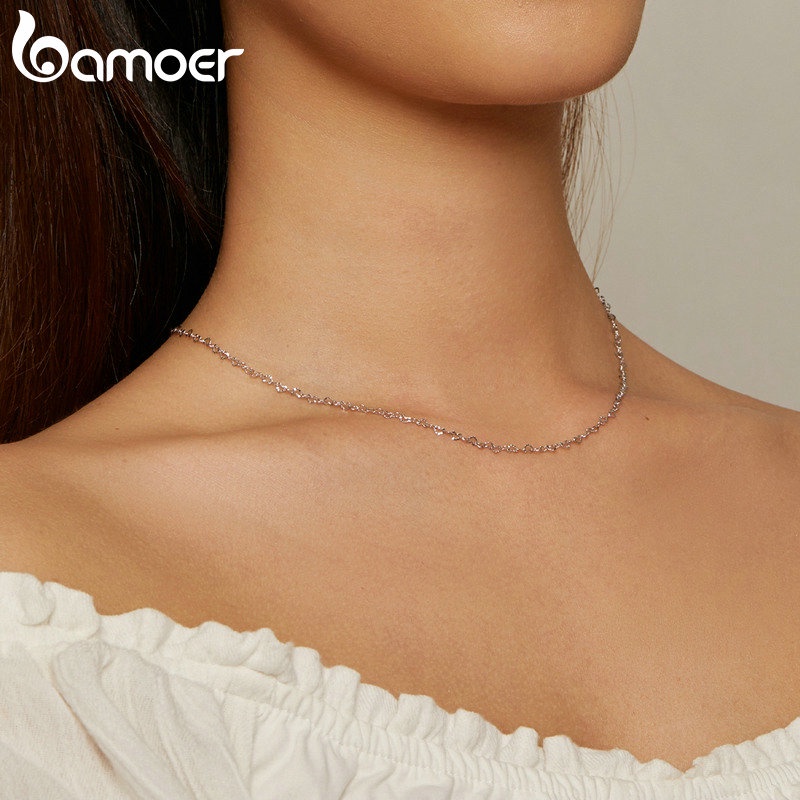 BAMOER Vòng cổ bạc 925 Mặt Trái Tim Độc Đáo Thời Trang SCA026