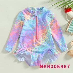 Mgg-kids Bé Gái Đồ Bơi Cá Quy Mô In Xù Dài Tay Áo liền quần Đồ Bơi Đi Biển Tắm Phù Hợp Với