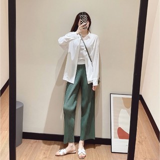 Quần xếp ly thẳng Miyake Slimer Look Quần ống rộng đến mắt cá chân thông thường