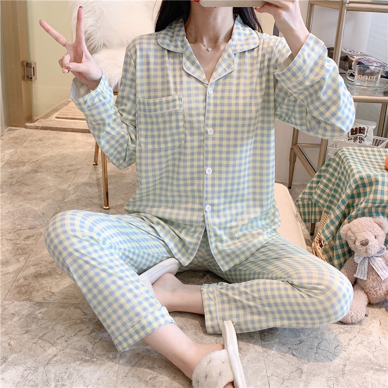 Váy Ngủ	Pyjama Bộ Đồ Ngủ Mặc Nhà Kẻ Sọc Thời Trang Xuân Thu Cho Nữ [luyoo32]