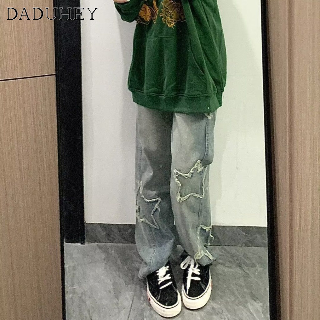 Ảnh Quần jean dài DADUHEY size lớn ống rộng vải giặt hip-hop thời trang đường phố cao cấp kiểu Mỹ 4