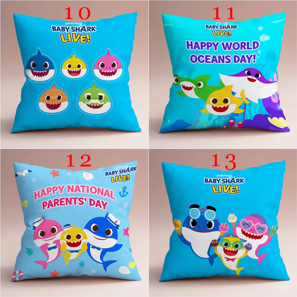 Vỏ gối Baby Shark In hình một mặt Vỏ gối sofa phòng khách Xe hơi Quà tặng Đệm Trang trí nội thất Quà tặng cho trẻ em (Không có lõi)
