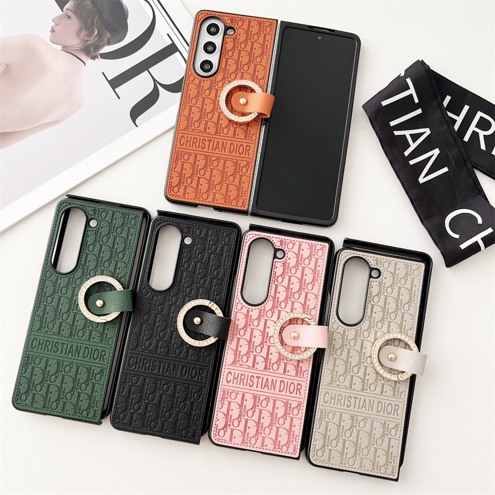 Dành Cho Samsung Galaxy Z Fold 6 5 4 3 2 Cổ Điển D Thiết Kế Da PU Chống Sốc Ốp lưng Cho Galaxy Z Fold6 Với Ngón Tay Vòng Buộc Gấp Ốp lưng