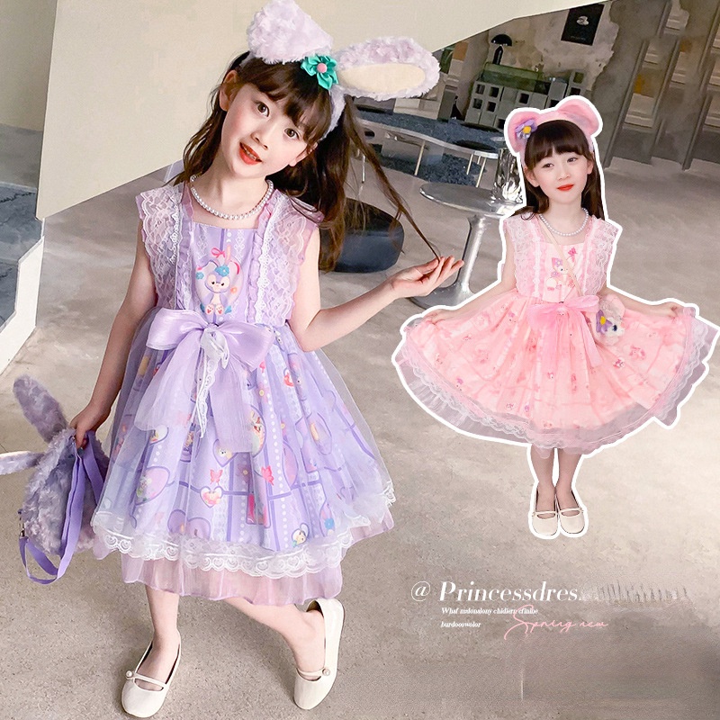 Stella Lou Linabell Đầm Công Chúa Lolita Thỏ Phối Lưới Hàn Quốc Cho Bé Gái Phù Dâu