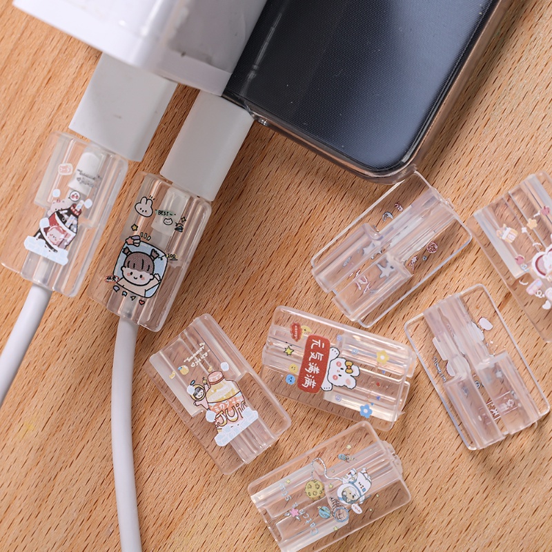 Phụ Kiện Kẹp Cố Định Dây Cáp Sạc USB / Cáp Dữ Liệu Chống Đứt Trong Suốt Hình Sóng Hoạt Hình Dễ Thương 3C