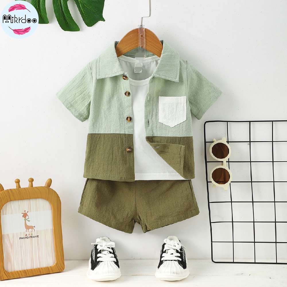 Set đồ mùa hè MIKRDOO gồm áo sơ mi cổ lật và quần ngắn thời trang cho bé trai 1-3 tuổi