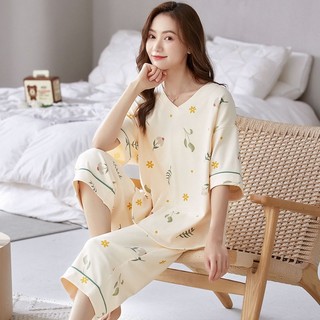 Bộ đồ ngủ cotton tay ngắn in hoạt hình dành cho nữ