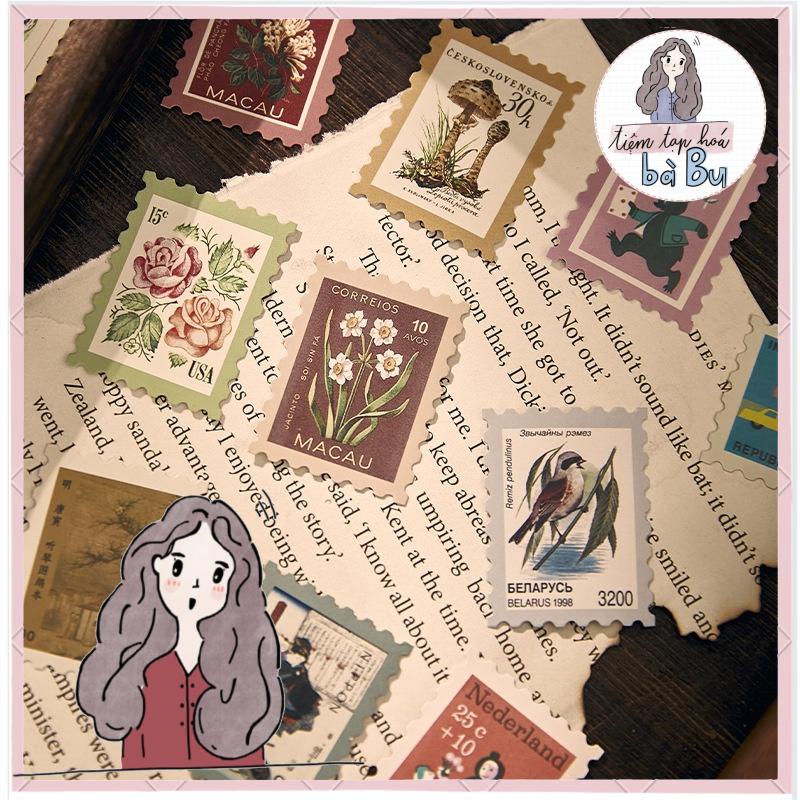 Gói 46 pcs stickers dạng tem thư dùng để trang trí kiểu cổ điển vintage ...