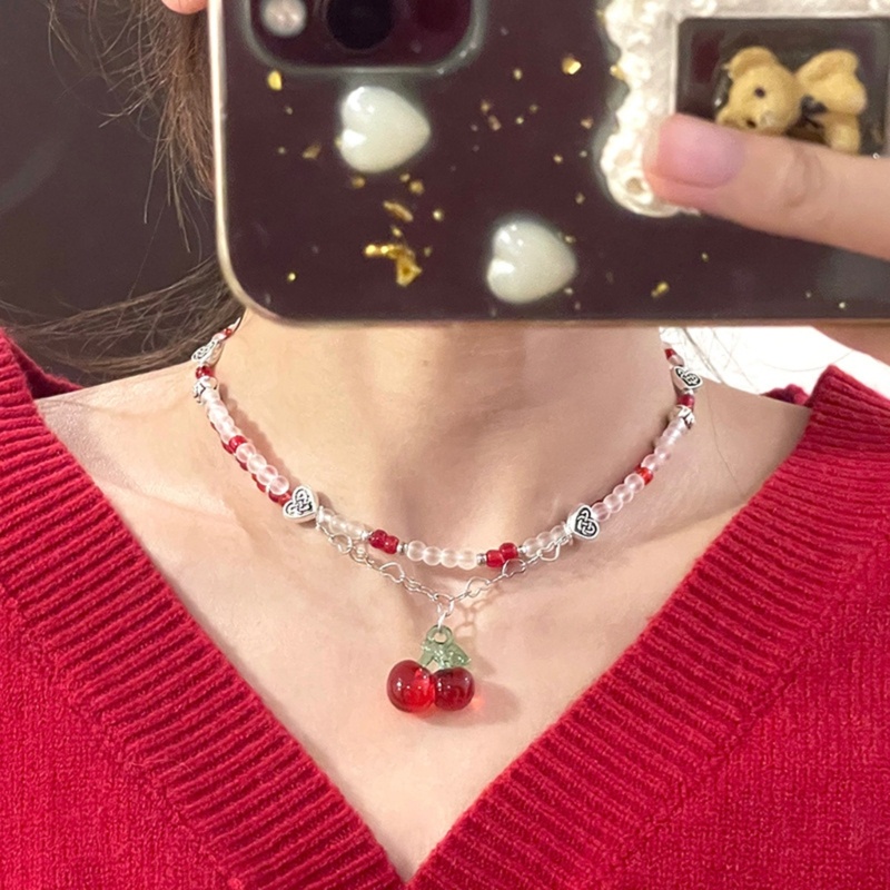 Vòng Cổ Chuỗi Hạt Hình cherry Thời Trang Hàn Quốc Ngọt Ngào Cho Nữ