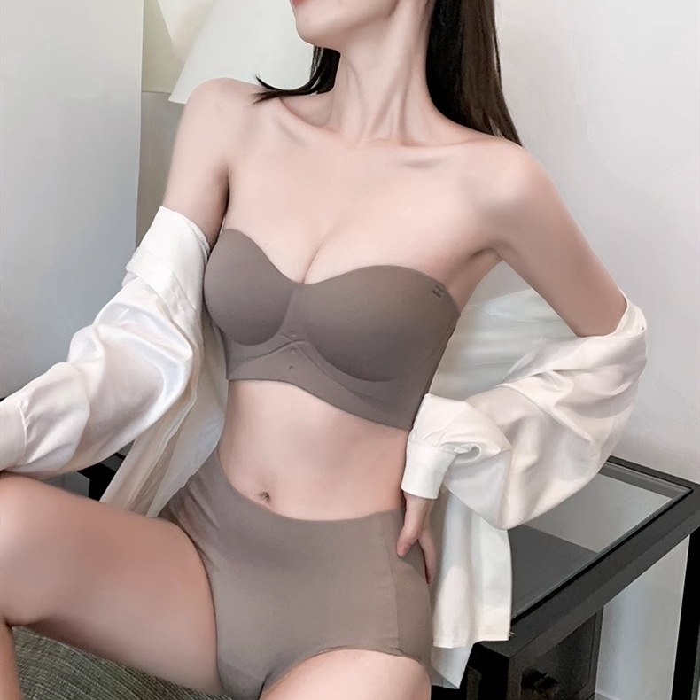 Set Áo Ngực + Quần Lót Không Dây Không Đường May Chống Trượt Có Thể Tháo Rời Thoải Mái Cho Nữ